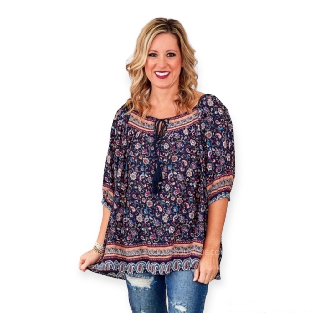 GiGiO-Flirty & Flowy Peasant style Blouse-NWT-Sz Small